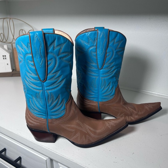 Vintage Guess by Marciano Western Cowboy Boots Brown & Turquoise Women 8 Leather - Picture 2 of 8